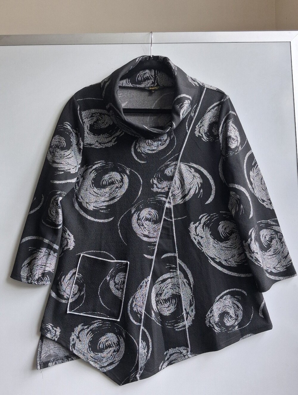 Radzoli Boho Lagenlook Asymmetrical Cowl Neck Swirl Tunic Top - Size XL